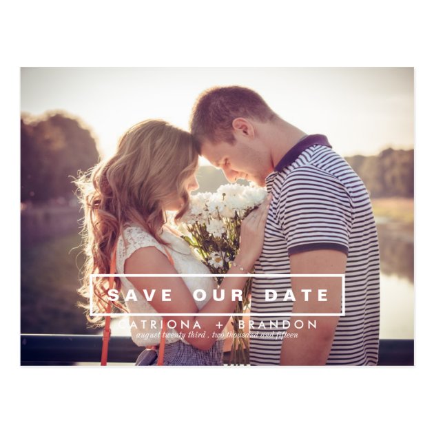 MODERN AND SIMPLE PHOTO SAVE THE DATE POSTCARD