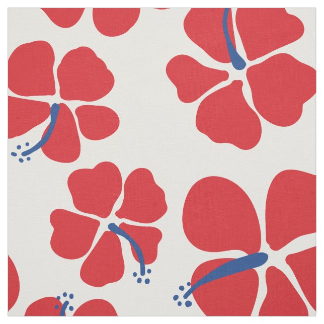 Modern and Simple Red and Blue hibiscus seamless Fabric (Swatch)