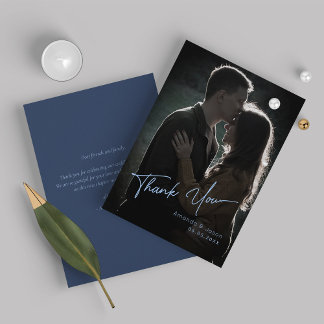 Modern and Simple Script Photo Wedding Thank You  Card