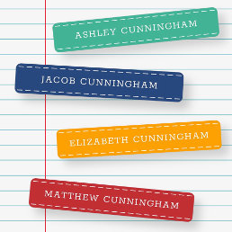 Modern and Simple Typography Stitch Add Four Names Kids&#39; Labels