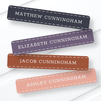 Modern And Simple Typography Stitch Add Four Names Kids' Labels by SelectPartySupplies at Zazzle