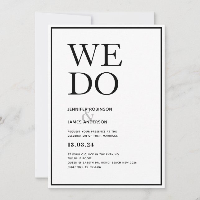 Modern and simple we do black and white wedding invitation (Front)
