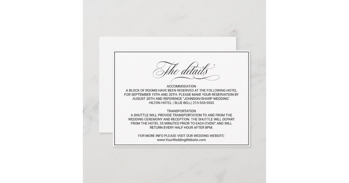 Modern and Simple Wedding Details Insert Card | Zazzle