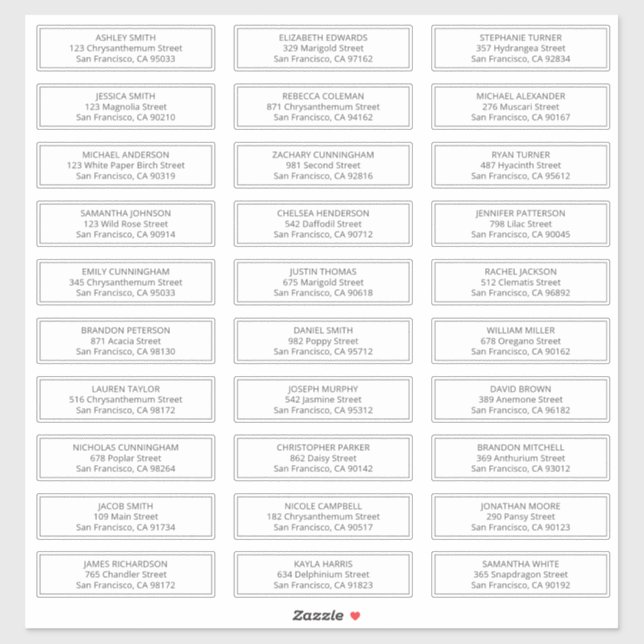 Modern and Simple Wedding Guest Names Address Sticker (Sheet)