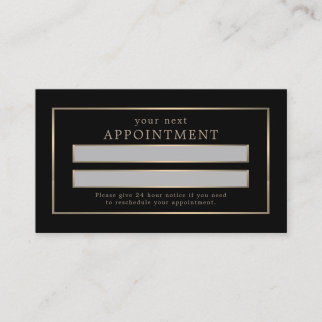 Modern and Sleek, Black and Gold  Appointment Card (Front)
