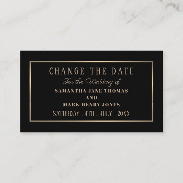 Modern and Sleek, Black and Gold, Change the Date Enclosure Card (Front)