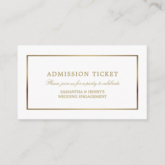 Modern and Sleek, White and Gold, Admission Ticket Enclosure Card (Front)