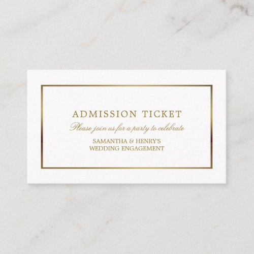 Modern and Sleek White and Gold Admission Ticket Enclosure Card