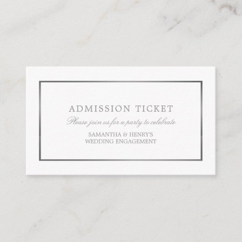 Modern and Sleek White  Silver Admission Ticket Enclosure Card