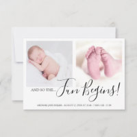 Modern And so the Fun Begins Newborn Baby Announcement