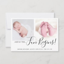 Modern And so the Fun Begins Newborn Baby Announcement