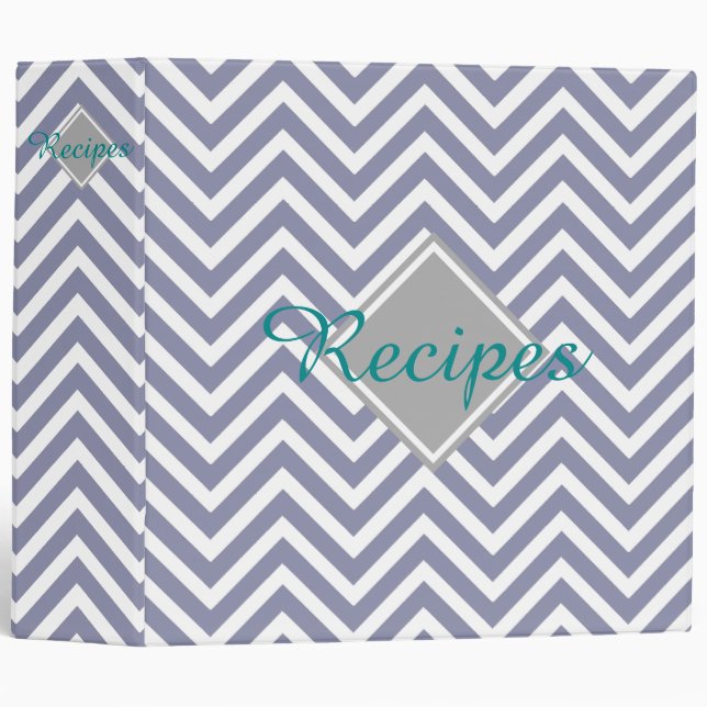 Modern and Stylish Silver Blue Chevron Recipes 3 Ring Binder (Front/Spine)