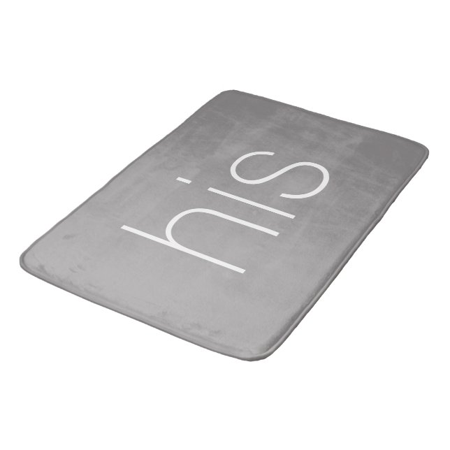 Modern and Stylish Slate Gray and White his Bath Mat (Angled)