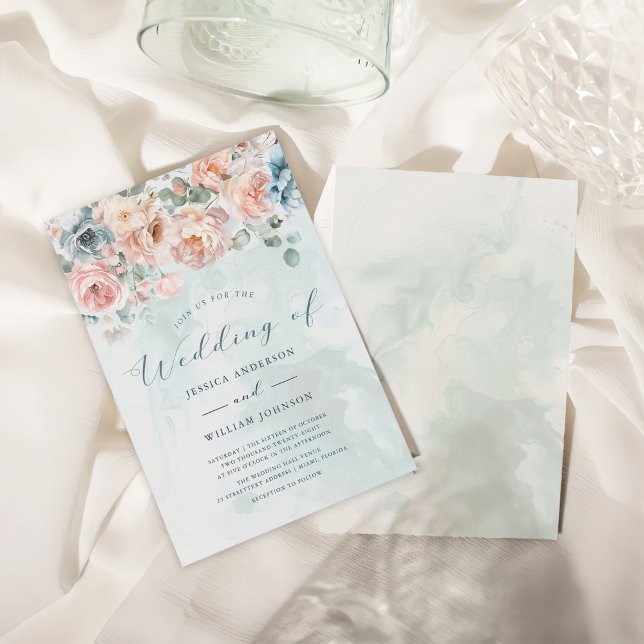 Modern and Trendy Blue Rose Wedding Invitation (Creator Uploaded)