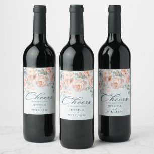 Modern and Trendy Blue Rose Wedding Wine Label
