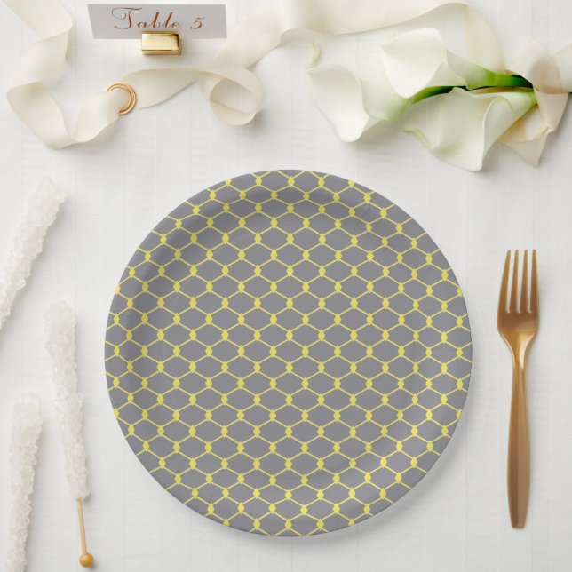 Modern and Trendy Gray and Yellow Chain Link  Paper Plates (Wedding)