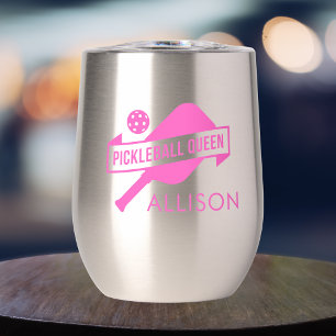 Modern and Trendy Pink Pickleball Queen Thermal Wine Tumbler
