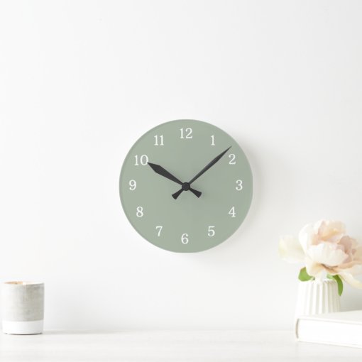 Modern And Trendy Sage Green And White Round Clock | Zazzle