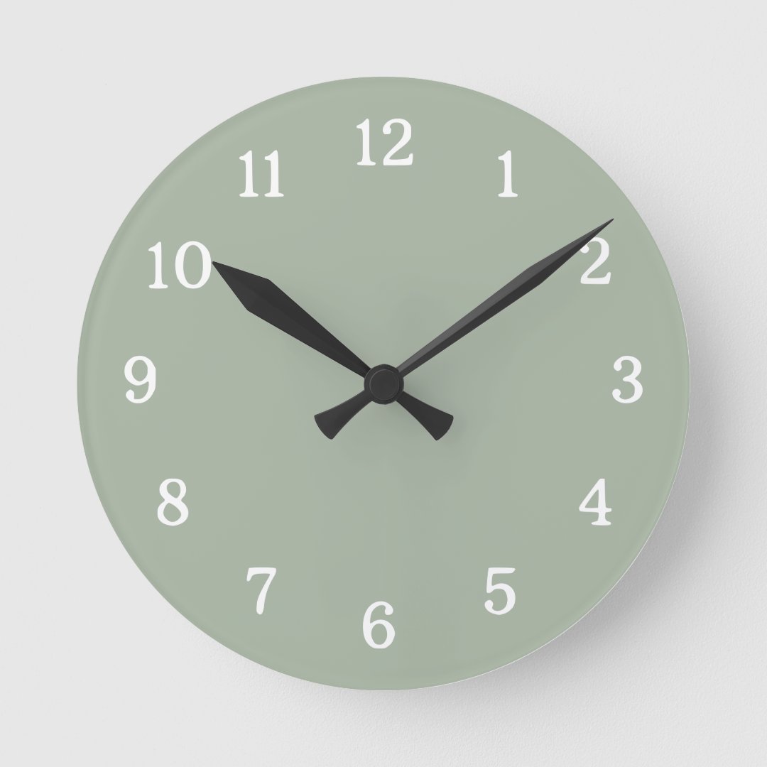 Modern And Trendy Sage Green And White Round Clock Zazzle