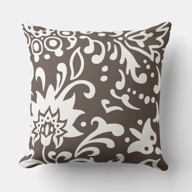 Modern and Trendy Swirly Abstract Flowers Pattern Throw Pillow (Front)