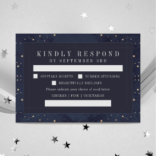 Modern and Unique Celestial Navy and Gold Wedding RSVP Card