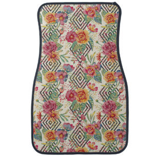 Modern and unique floral bouquet car floor mat