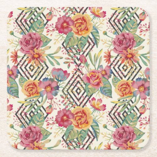 Modern and unique floral bouquet square paper coaster