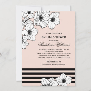 Modern Anemone Sketch Blush Wedding Shower Invitation