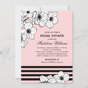 Modern Anemone Sketch Pink Wedding Shower Invitation