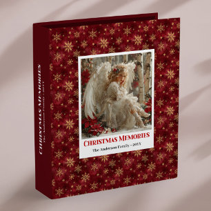 Modern Angel Red Gold Custom Name Christmas Memory 3 Ring Binder