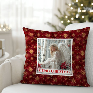 Modern Angel Red Gold Personalized Best Christmas Throw Pillow