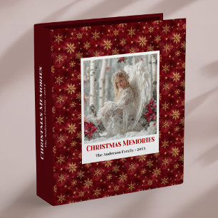Modern Angel Red Gold Personalized Christmas Album 3 Ring Binder