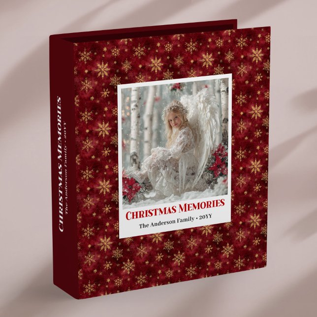 Modern Angel Red Gold Personalized Christmas Album 3 Ring Binder (Modern Angel Red Gold Personalized Christmas Memory Album

)
