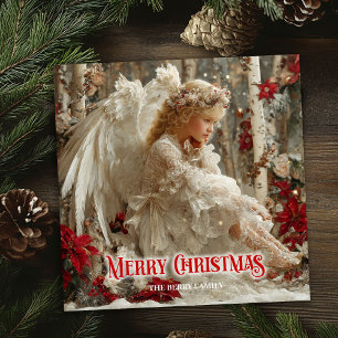 Modern angelic angel red gold festive beautiful holiday card