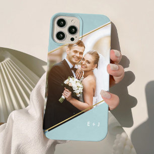 Modern Angle Monogrammed Custom Photo iPhone 15 Plus Case