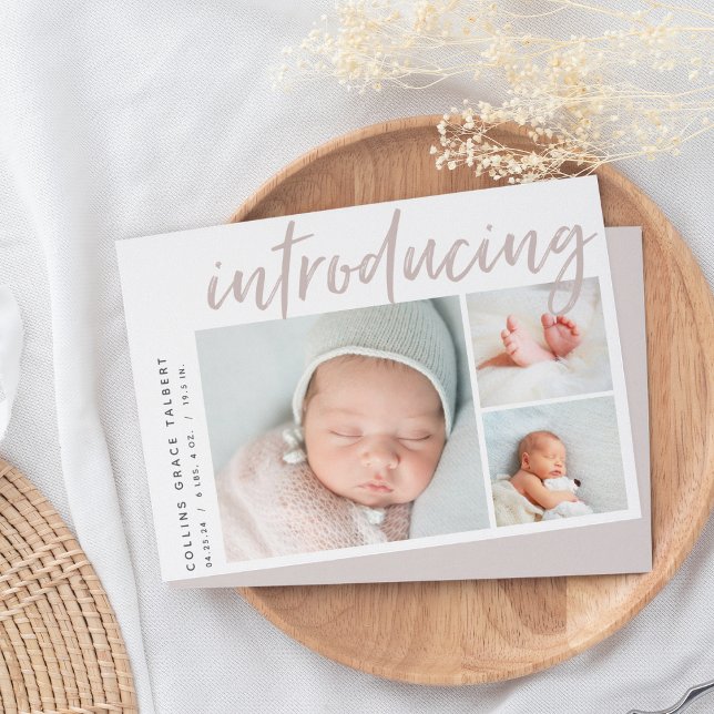 Modern Angle | Three Photo Collage Birth Announcement (Creator Uploaded)