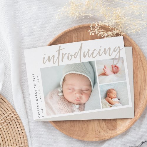 Modern Angle  Three Photo Collage Birth Announcement