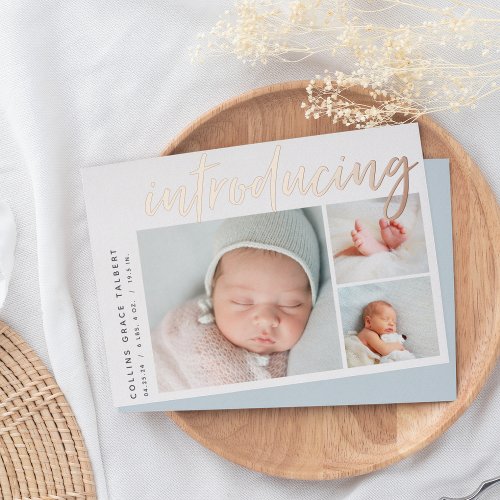 Modern Angle  Three Photo Foil Birth Announcement