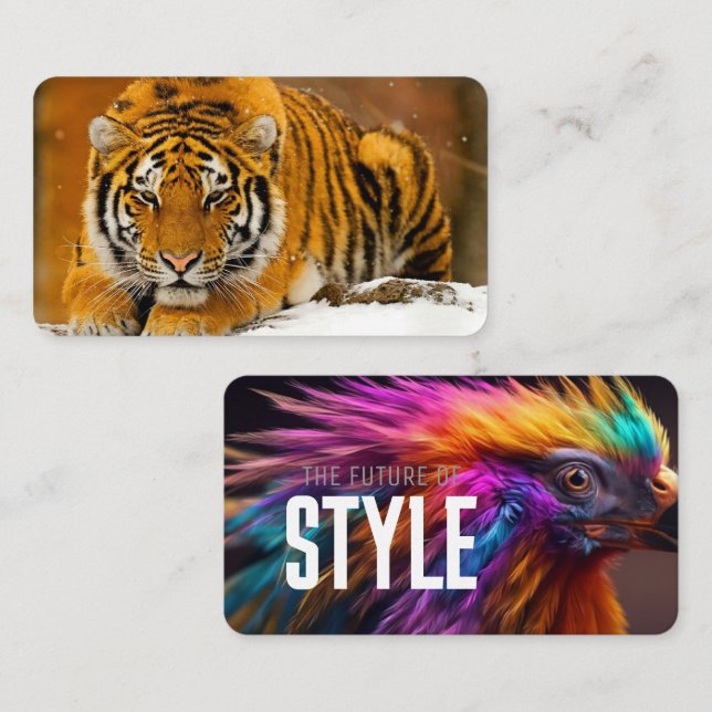 Modern Animal Art Card Set – Tiger & Fantasy Bird (Front/Back)