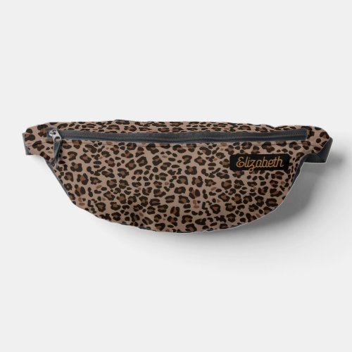 Modern Animal Leopard Skin Dark Brown Name Custom Fanny Pack