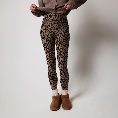 Modern Animal Leopard Skin Dark Brown Pattern Leggings