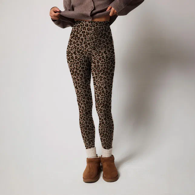 Modern Animal Leopard Skin Dark Brown Pattern Leggings
