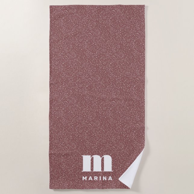 Modern animal print mauve personalized monogram beach towel (Front)
