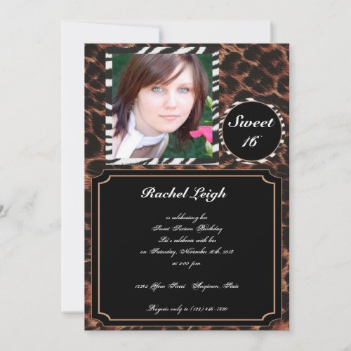 Modern Animal Print Sweet 16 Birthday Invitation