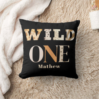 Modern Animal Print Wild One Safari First Birthday Throw Pillow
