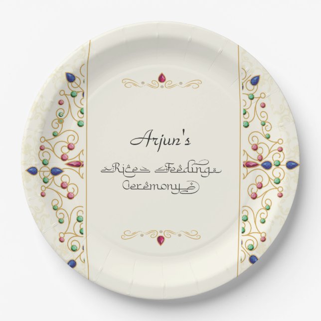 Modern Annaprashan First Rice Ceremony Paper Plates (Front)