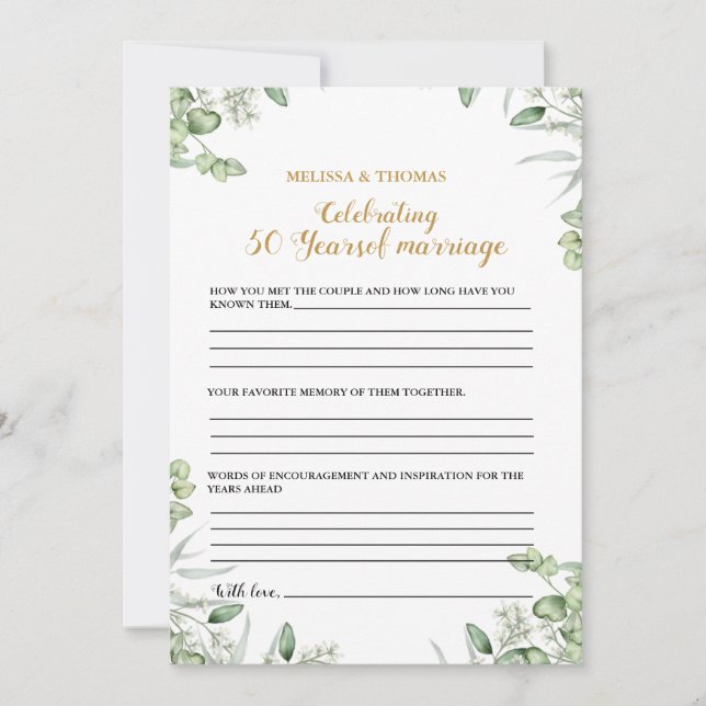 Modern  Anniversary 50th wedding party game Card (Front)