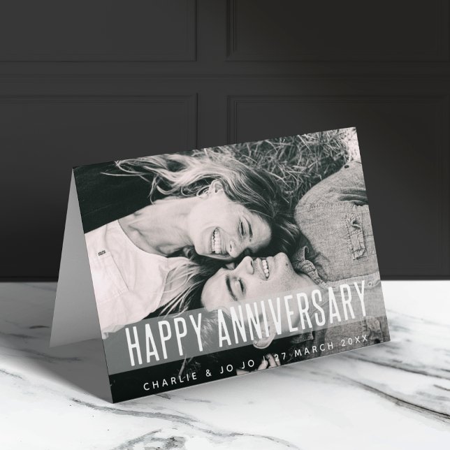 Modern Anniversary | Love Photo Happy Wedding Name Card (Creator Uploaded)