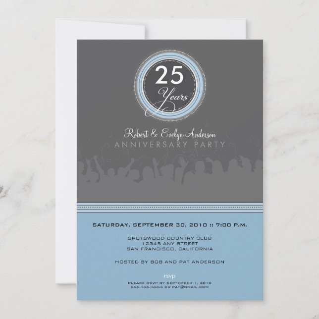 Modern Anniversary Party Invitation (grey/blue) (Front)