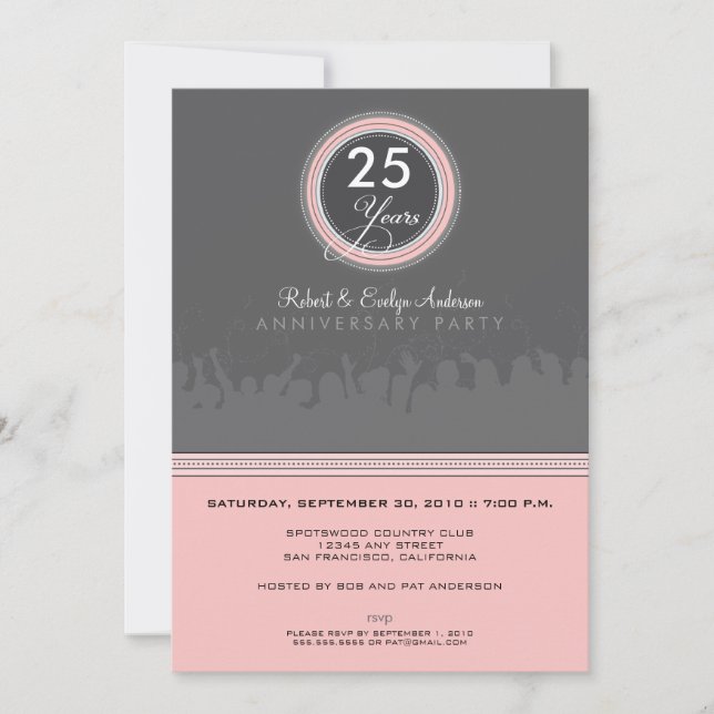 Modern Anniversary Party Invitation (grey/pink) (Front)